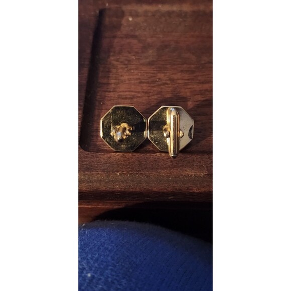 Vintage Gold-Tone Cufflinks w/ Amber Rhinestones Retro Mid-Century Men’s - Picture 3 of 5